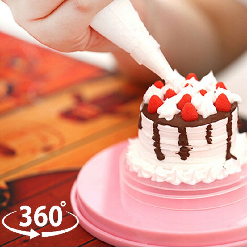Faroot 14CM Cake Decorating Rotating Turntable Display Stand Icing Baking Cookies Cafe Bra Pink Kitchen Tools
