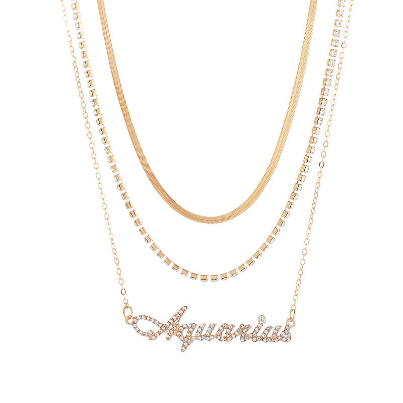 3 Stk/set Multilayer Sterrenbeeld Hanger 12 Constellation Ketting Horoscoop Ram Leeuw Schorpioen Snake Chain Choker Verjaardag Sieraden: Aquarius