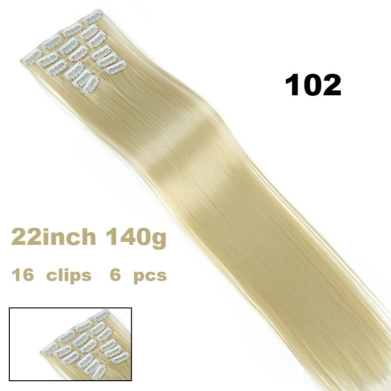 Xuanguang 6 stk/sæt 16 clips 22 tommer fuld hoved clip in hair extension langt glat hår syntetisk hårstykke til kvinder: 102