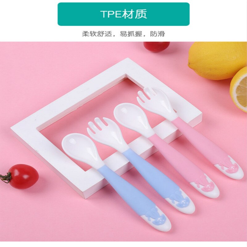 2- stykke sæt babbitt spædbørn bøje træning ske gaffel baby komplementær mad ske vrid ske vrid gaffel babymad