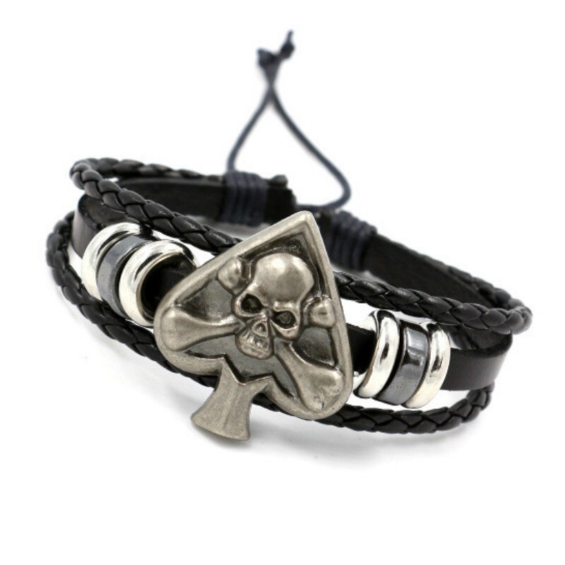 925 Silber Vintage Multilayer Woven Armband herren Ziehen Leder Armband Hip Hop Schmuck: 9