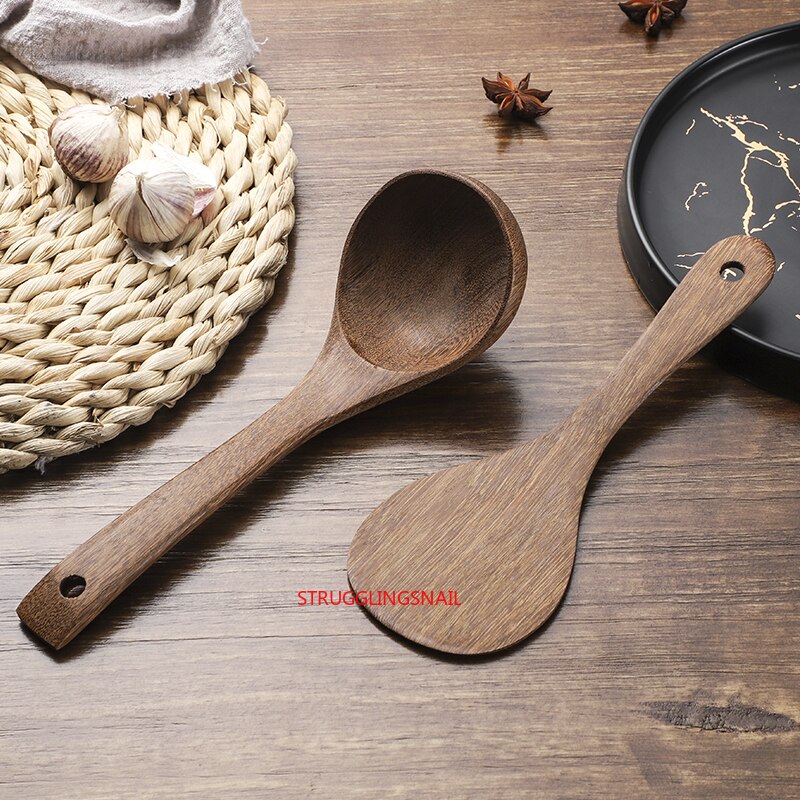 Cuchara de madera Natural para sopa, tenedor grande, cuchara para servir ensalada, conjunto de tenedor de mango largo, vajilla de madera, utensilios de cocina