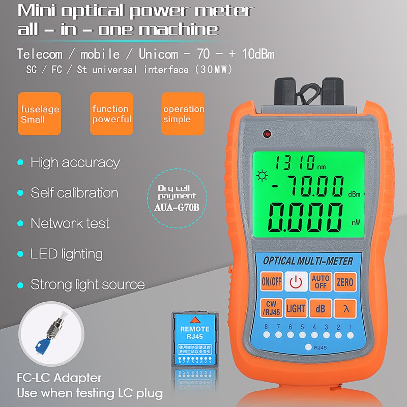 Comptyco AUA-G70B/50B 4in1 Mini Optical Power Meter Visual Fault Locator Netwerkkabel Test Glasvezel Tester 10Km 30Km Vfl: G70B 30KM with FC-LC