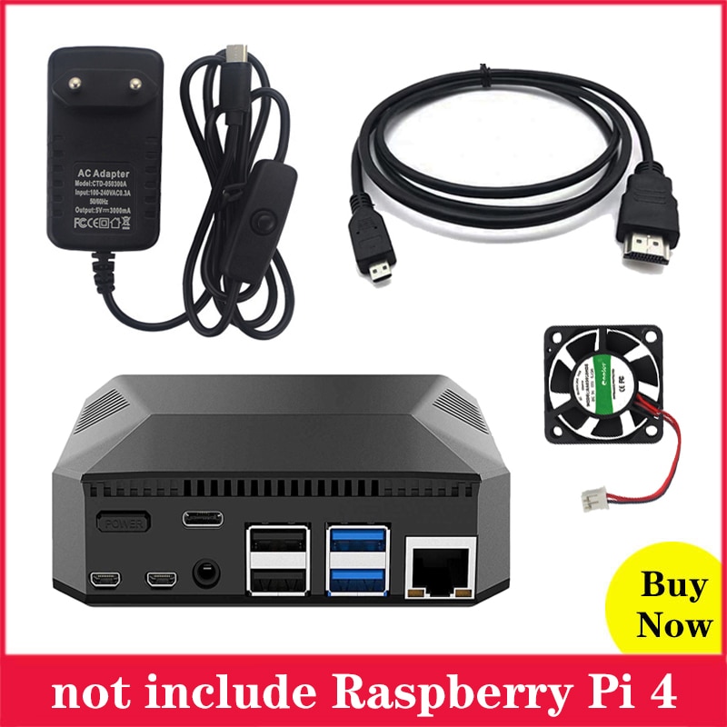 lampone pi Modello B di Caso di Alluminio Della Cassa Del Metallo scatola scatola 4 con il Potere di Alimentazione della Ventola micro Cavo HDMI per lampone pi 4