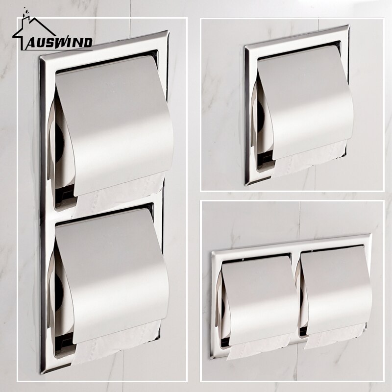 304 Stainless Steel In Wall Toilet Roll Holder Concealed Towel Rack Embedded Hotel Construction Paper Holder Double Paper Holder