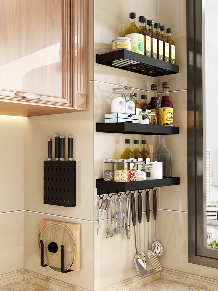 Punch-free Stainless Steel #304 Kitchen Rack Seasoning Rack Wall Storage Shelf Spice Rack Wall-mounted