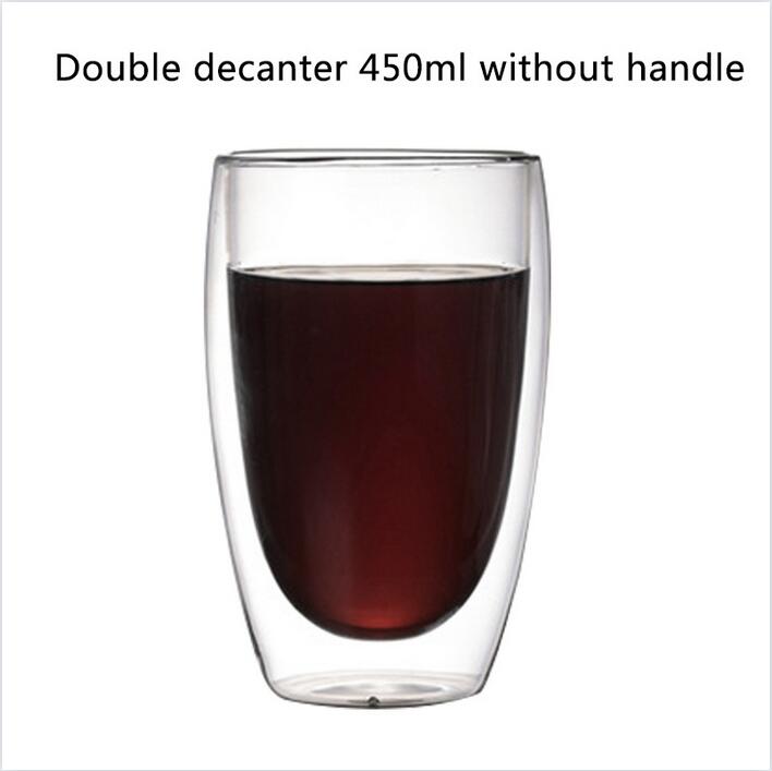 Gennemsigtigt glas kaffekop mælk whisky te øl dobbelt varmebestandig cocktail vodka vin krus drinkware tumbler kopper: Intet håndtag 450ml