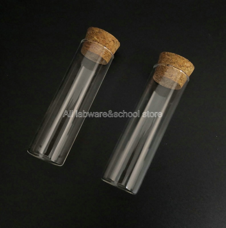 5 unidades/pacote 30x100 milímetros Limpar Tubos de Laboratório Tubo de Ensaio de Vidro Com Rolhas de Cortiça Fundo Plano Material de Laboratório