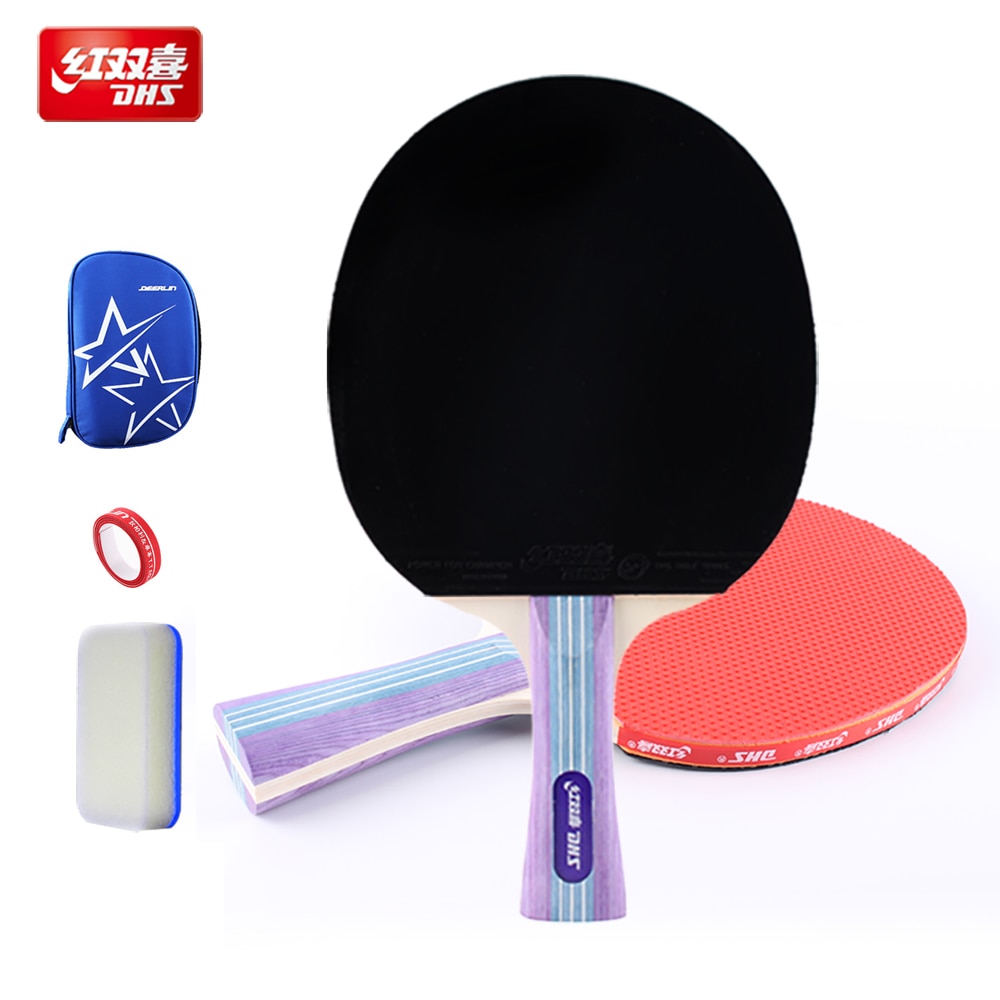 Dhs raquete de tênis de mesa horizontal aderência lâmina de borracha com espinhas e espinhas para fora ping pong paddle com caso