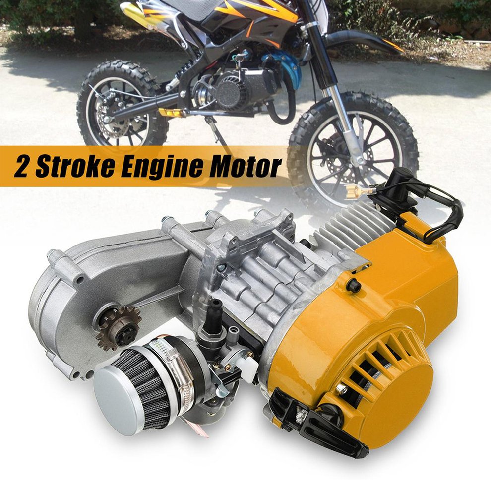 Udsøgt holdbar 49cc mini snavs cykelmotor med overførselsboks gul pull start mini moto gul