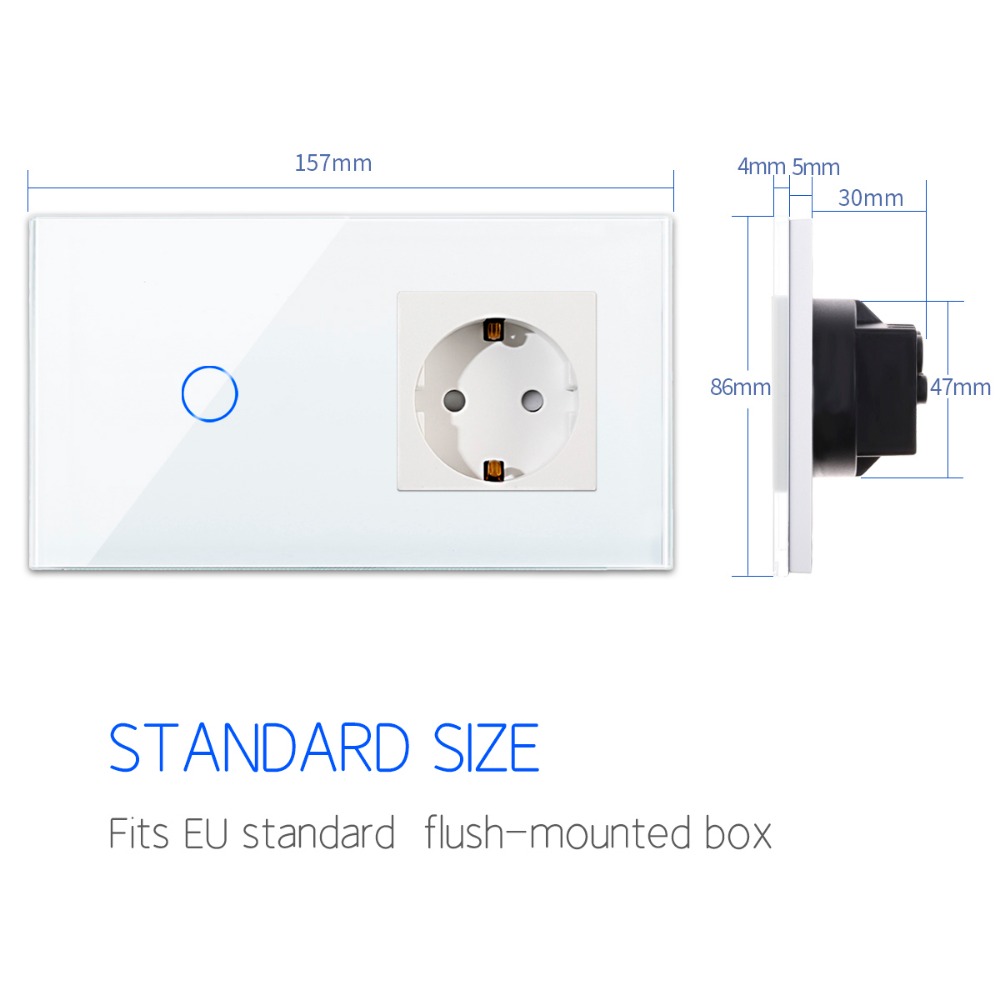 Wall Electrical Socket with Switch EU Standard 1/2/3Gang 1Way Light Switches Sensor and Single Double Power Sockets Outlets