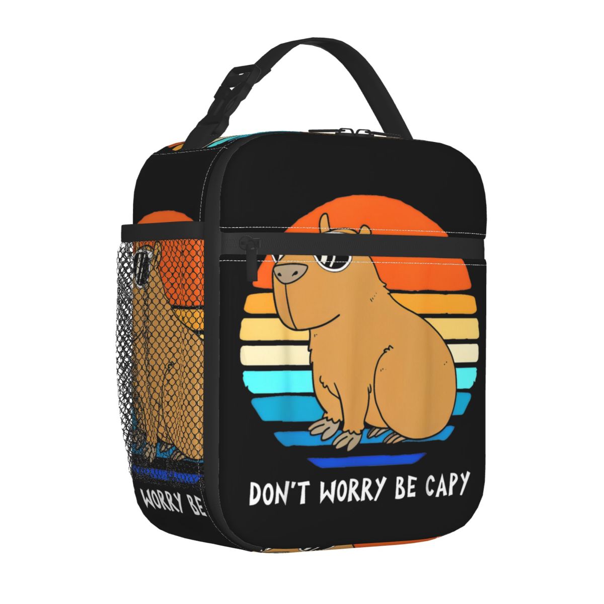 Don't Worry Be Capybara Insulated Lunch Bags Portable Reusable Cooler Bag Tote Lunch Box College Picnic Bento Pouch: Orange