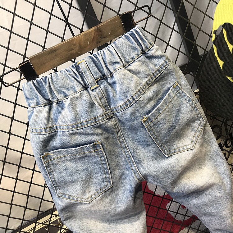 Vintage Hole Children Cowboy Trouser Fold Baby Boys Jeans Spring High-end Breathable Cotton Kids Boys Ripped Denim Pants