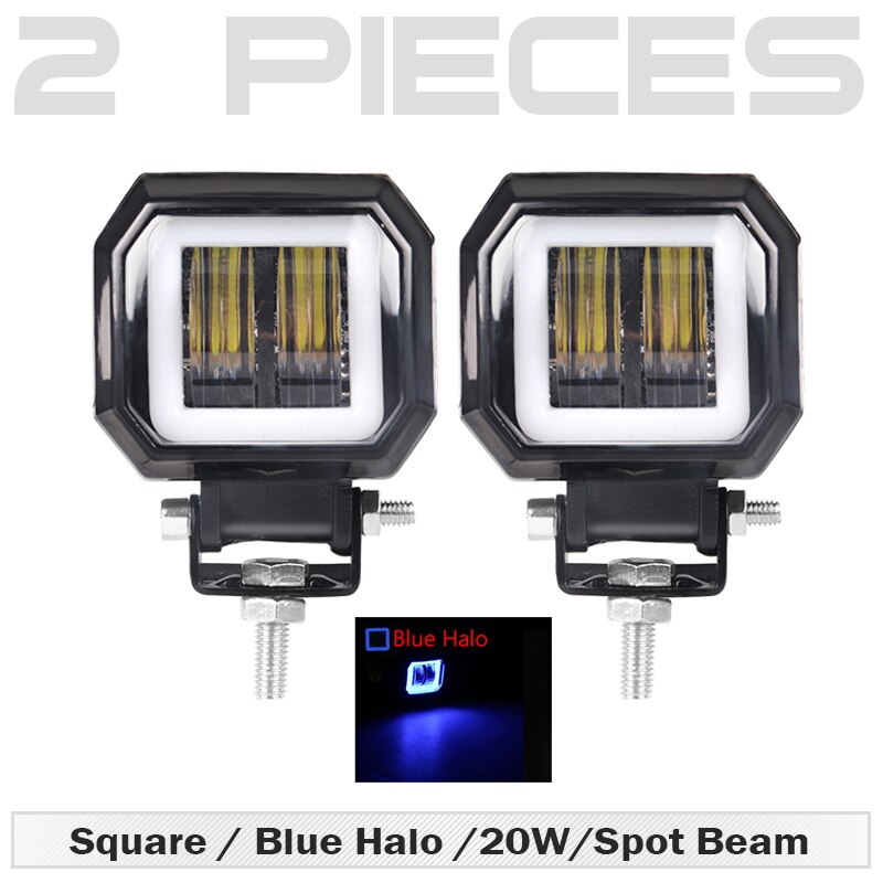 Luz led de trabajo redonda y cuadrada, barra de luces antiniebla de Ojos de Ángel de 3 pulgadas, 12V y 24V, focos para coche, motocicleta, camión todoterreno: 2 pcs Square Blue