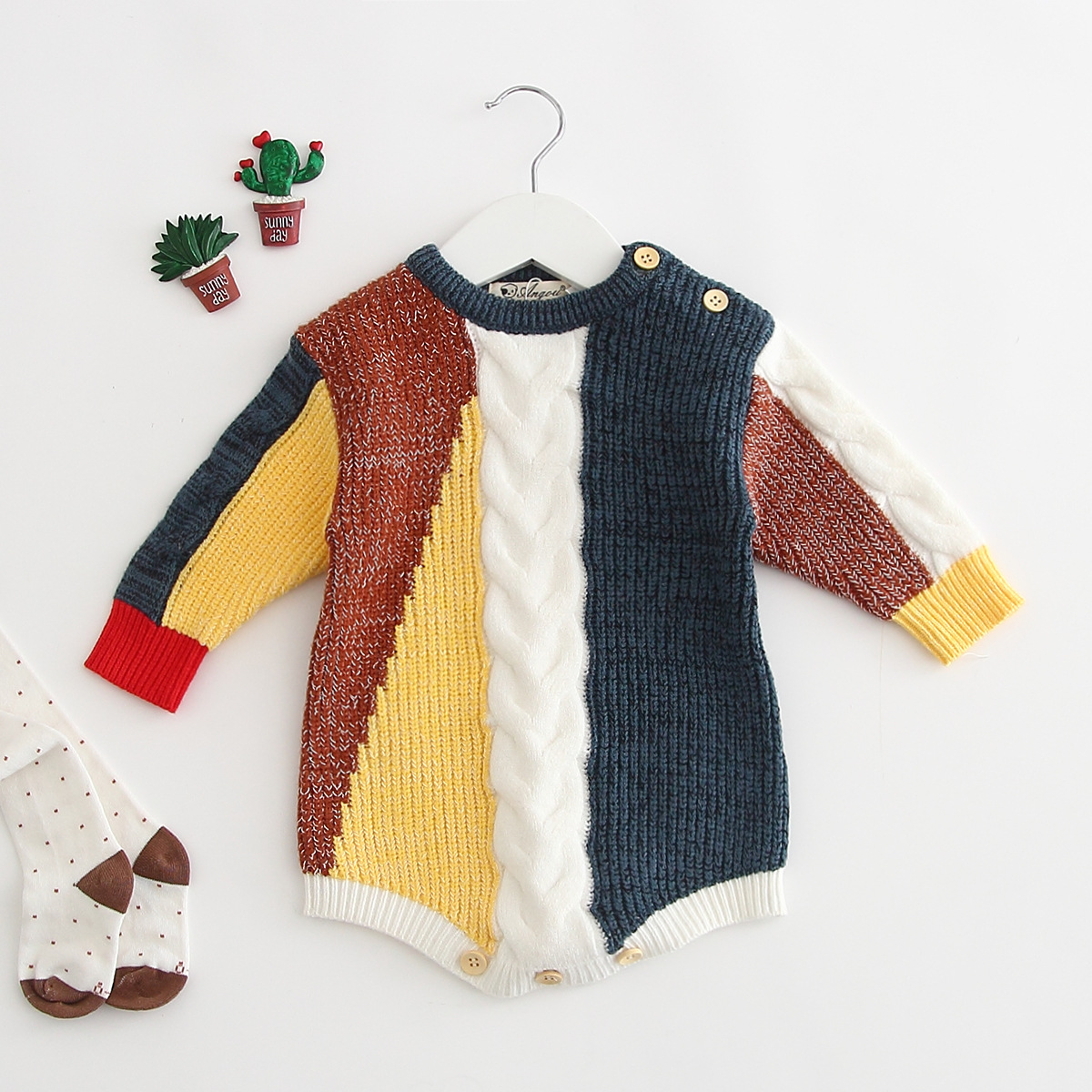 Baby Truien Zoete Patchwork Kleuren Trui Baby Meisjes en Jongens Gebreide Tops Boutique Peuter Kleding Winter Romper Bodysuit: Romper / 12m