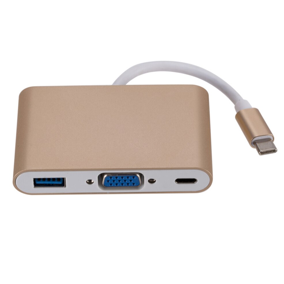 Adaptador multipuerto USB tipo C a VGA USB 3,0, convertidor de vídeo, Cable a VGA, Hub DE DATOS, puerto de carga PD, 3 en 1: Golden