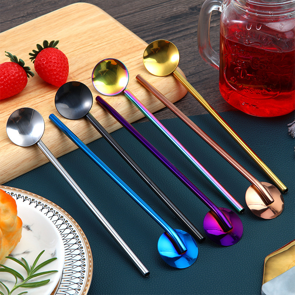 portable 304 stainless steel Straw+Spoon drinking straw milk tea cold drink coarse straw metal cup iron straw for bars/restauran