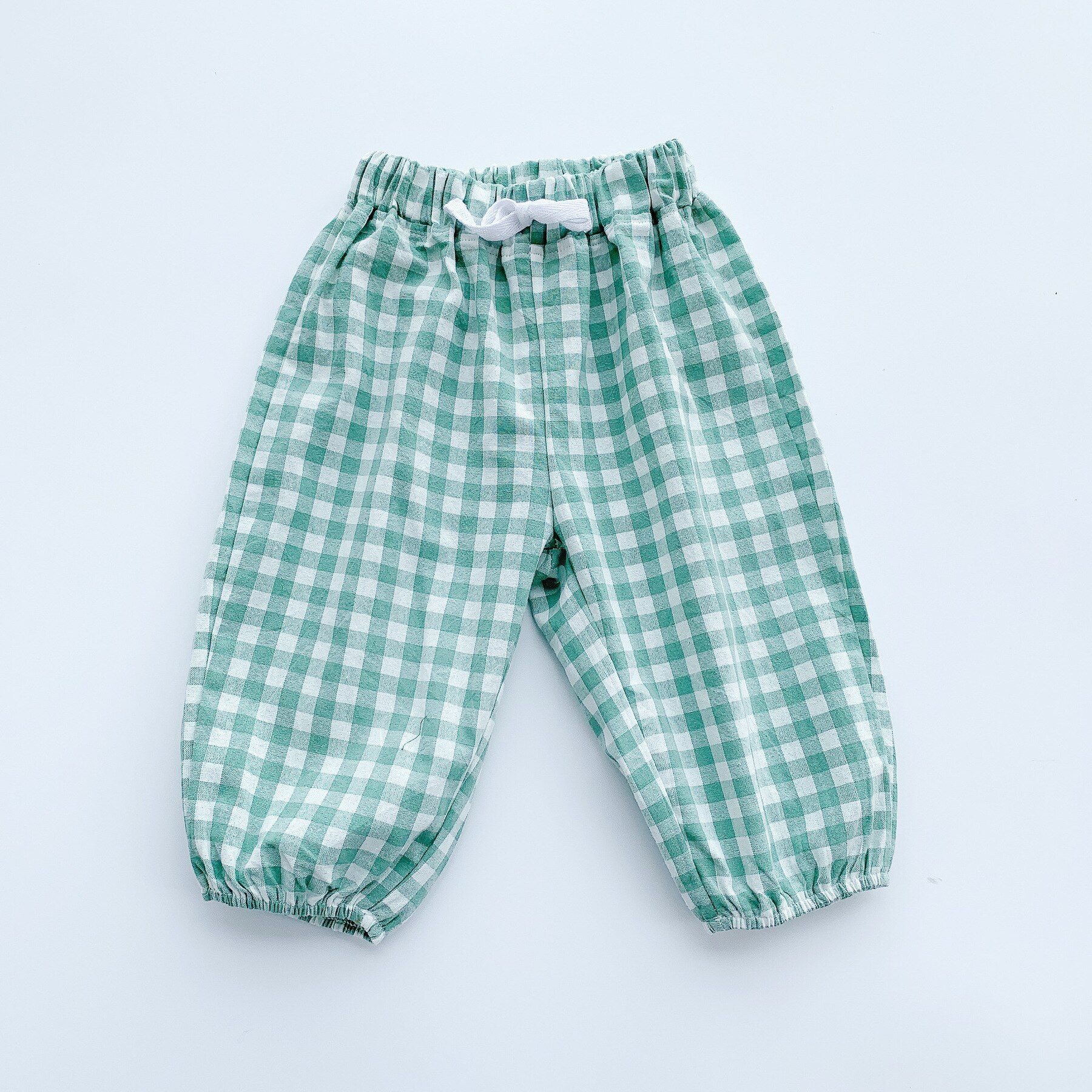 Calças compridas de algodão xadrez de primavera, calças para bebês, meninos e meninas, roupas pretas para bebês: Verde / 110(3-4Y)