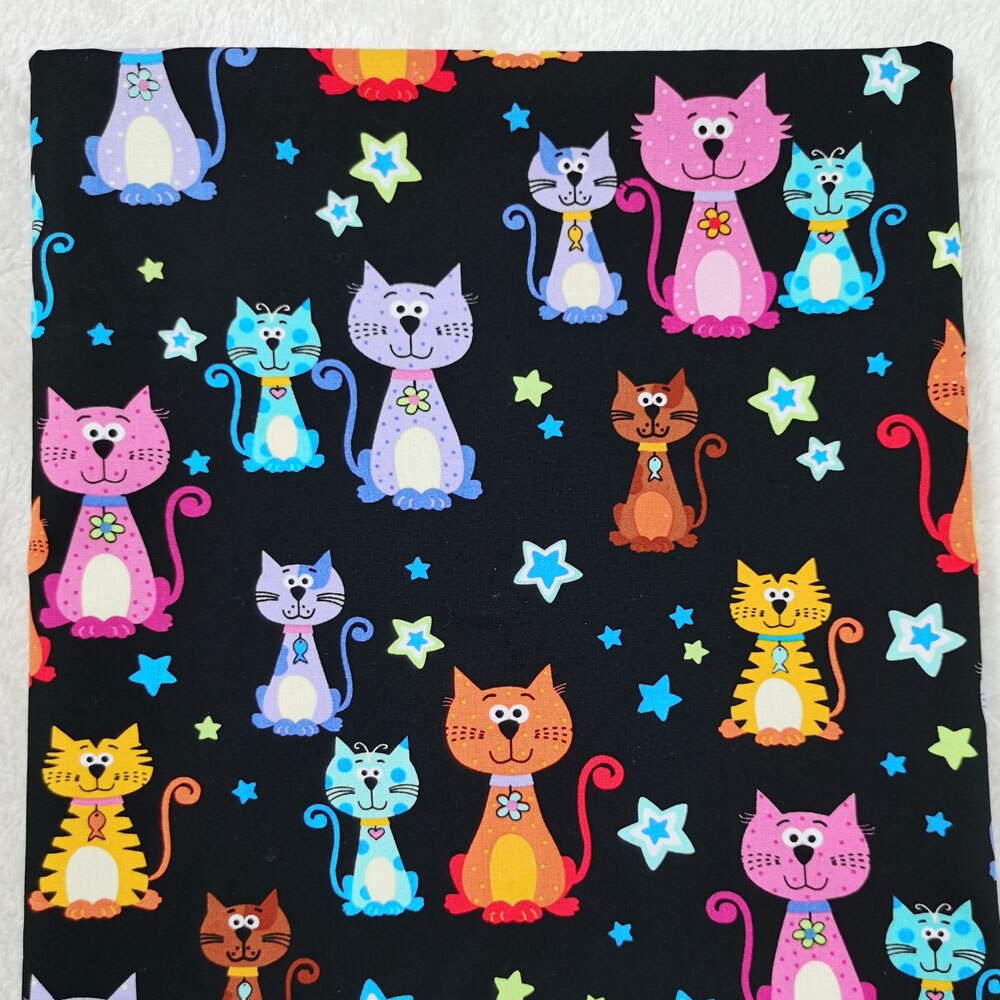 Schattige Kat Katoen Interessante Puss Menigte Regenboog Uitziende Bedrukte Stof Patchwork Home Decor Jurk Kleding Viaphil: Default Title