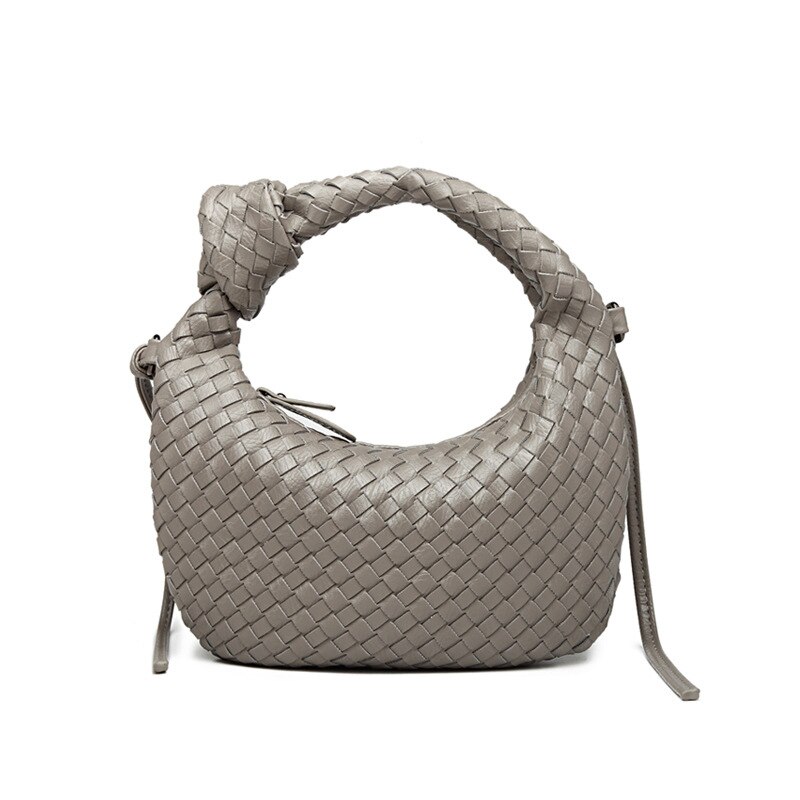 Handarbeit Gewebt Handtasche Luxus Woven Leder Gedruckt Schulter Tasche Luxus Dame Crossbody Hobo Geldbörse: Gray / 27X2X23cm