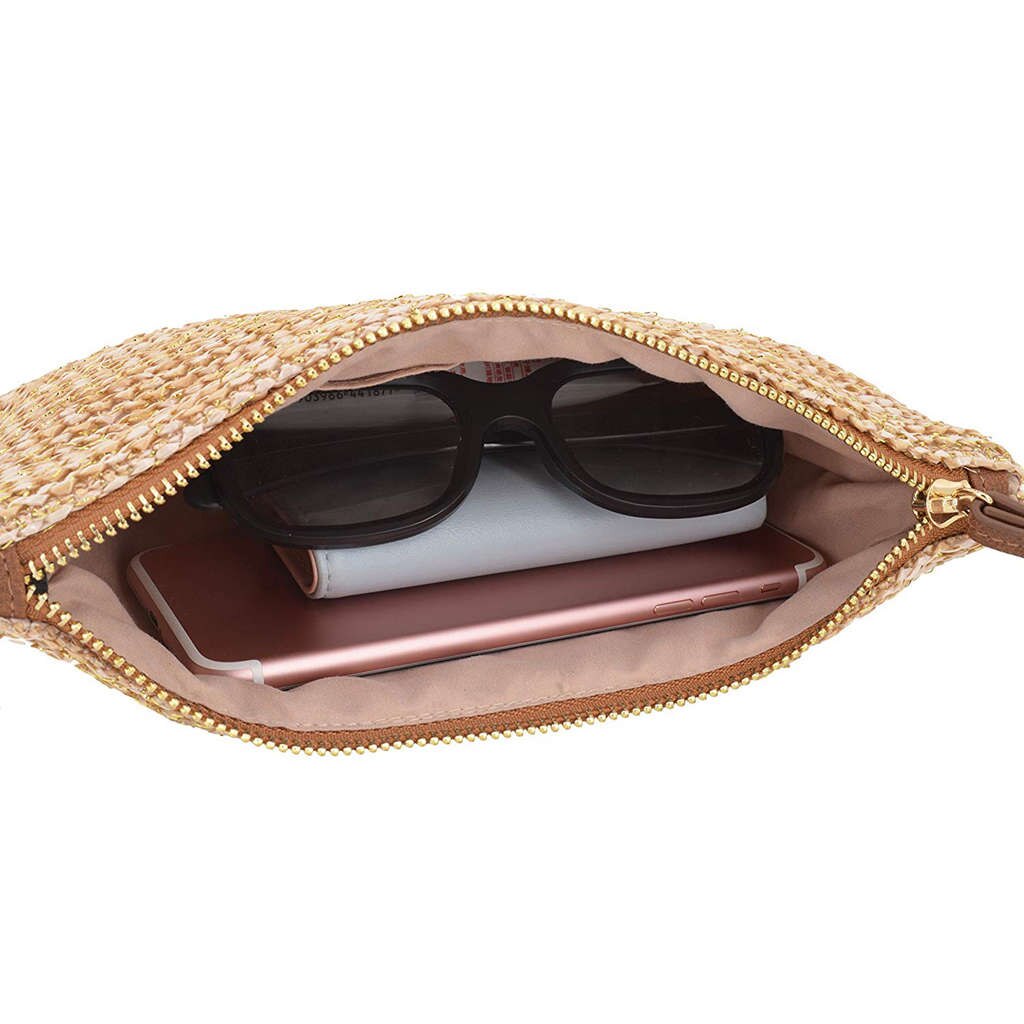 FGGS-Women'S Hand Wrist Type Straw Clutch Summer Beach Sea Handbag, Brown Large