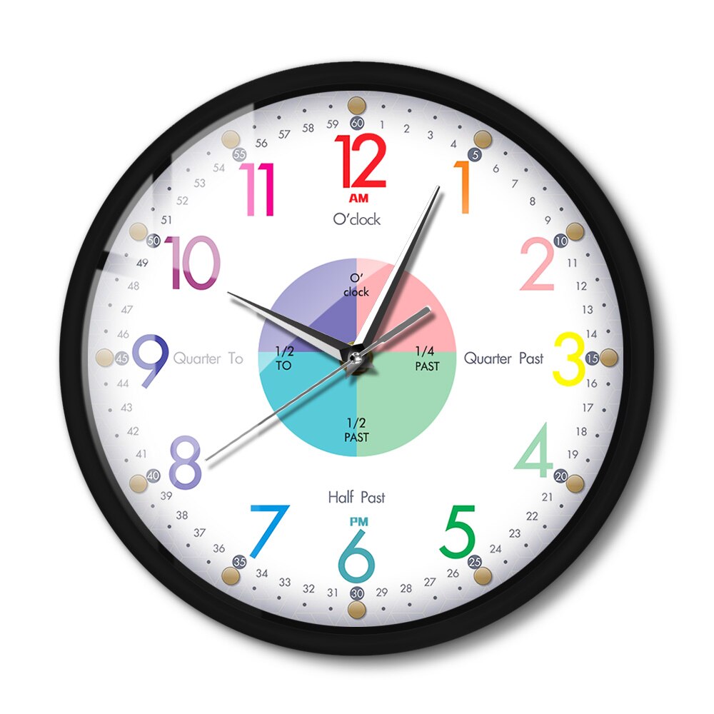 Teaching Time Metal Frame Silent Wall Clock For Kids Room Nursery Decor LED Lighting Wall Watch Voice Control Smart Wall Clock