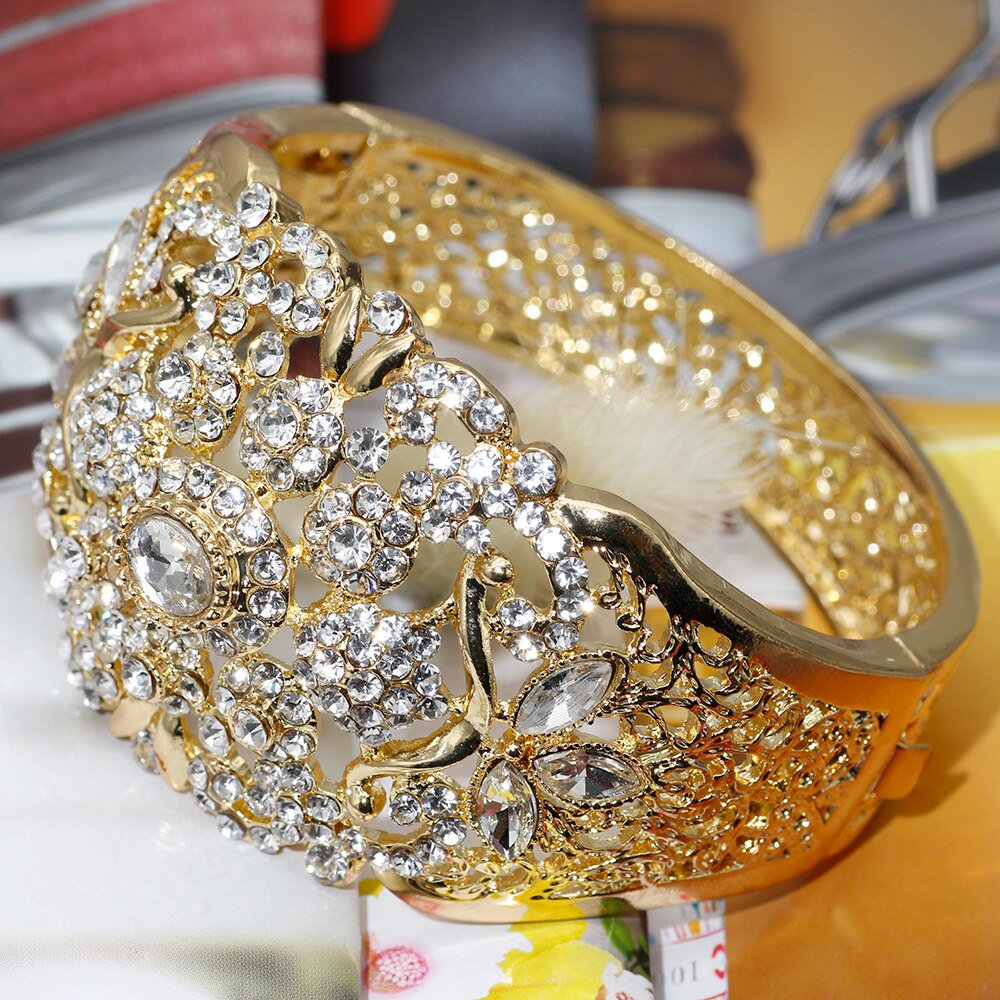 Sunspicems – ensemble de bracelets pour femmes, nouvelle ceinture Caftan couleur or, broche, Bijoux de mariage marocain algérien, cristal Dibai