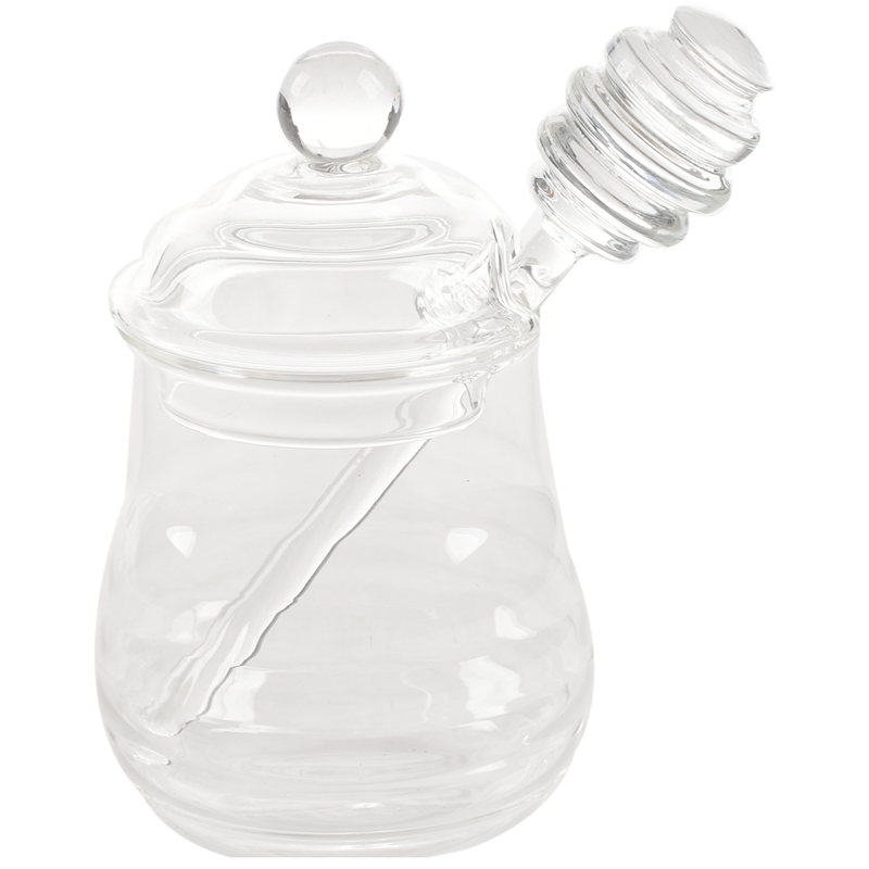 Transparent Glass Honey Jar With Lid Honey Jar With Dipper, Clear, 9 Ounces