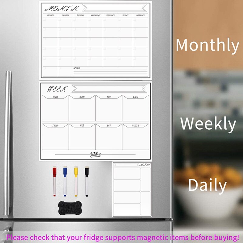 Dagelijkse Week Maand Plan Magnetische Kalender Whiteboard Sticker Flexibele Bericht Notities Boord Koelkast Stickers Set Thuis Decore