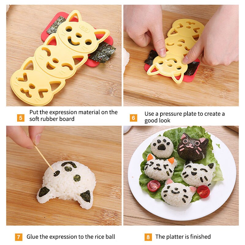 DIY Rice Balls Tools Lovely Japanese Style Cute Cat Kitten Onigiri Lunch Sushi Tools Eco-Friendlly Kitchen Tools