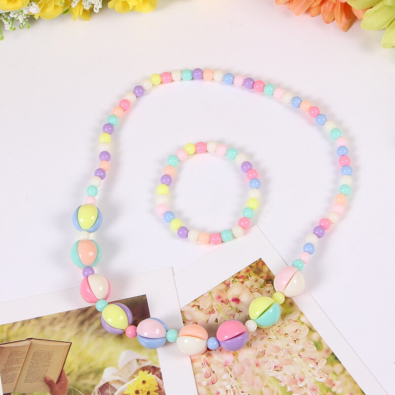 Fabricación de joyas, cuentas, juguetes para niños, collar y pulsera, juego hecho a mano, de princesas para niñas, artesanías clásicas, artesanías de juguete: Colored balls Neckla