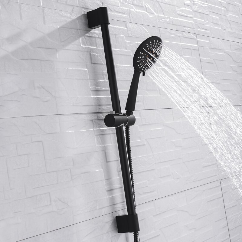 Adjustable Black Shower Head Shower Riser Slide Bar with Hand Held Shower Hose Wall Mount Shower Sliding Bar Set Shower Head