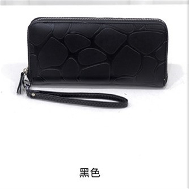 Pochette pour téléphone portable, portefeuille Long pour femmes, grande pierre en relief, , fermeture éclair,: Black