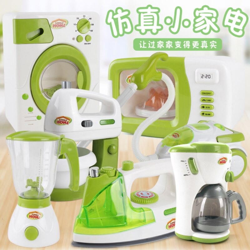 7 typer 1 sæt lade som lege husholdningslegetøj simulation støvsuger rengøring juicer vask symaskine mini oprydningslegetøj