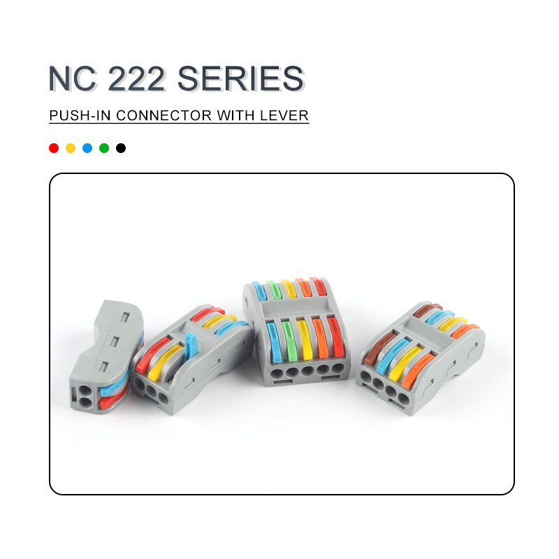 5Pcs Universal Compact Wire Connector SPL 222 2/3/4/5Pin Conductor Wiring Terminal Block Plug-in Quick Connectors with Lever