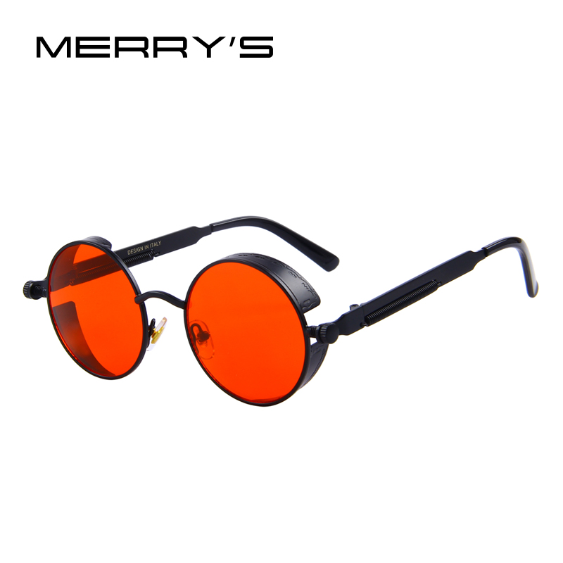 Merrys vintage dam steampunk solglasögon märke runda solglasögon oculos de sol  uv400: C11 svartröd