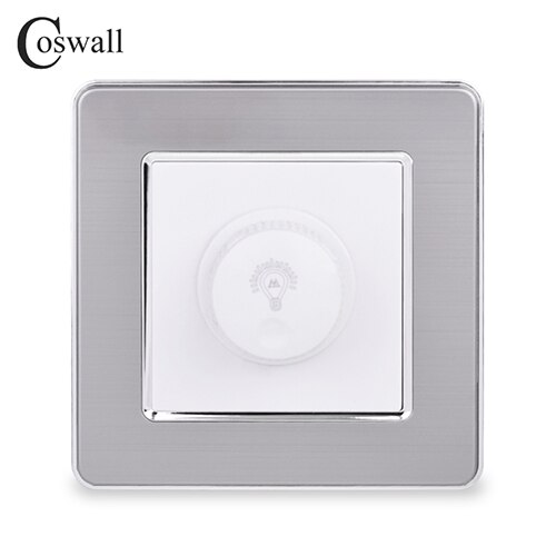 Coswall lampe dimmer scr regulator kun for led lys rustfritt stål panel vegglys bryter 16a 15 ~ 300w lysstyrke justerbar: Hvit