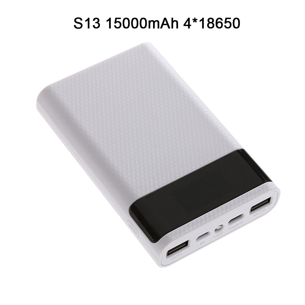 Kebidumei Dual Usb Micro Usb Type C Power Bank Shell 5V Diy 4/6*18650 Case Batterij Opslag doos Zonder Batterij: S13 White