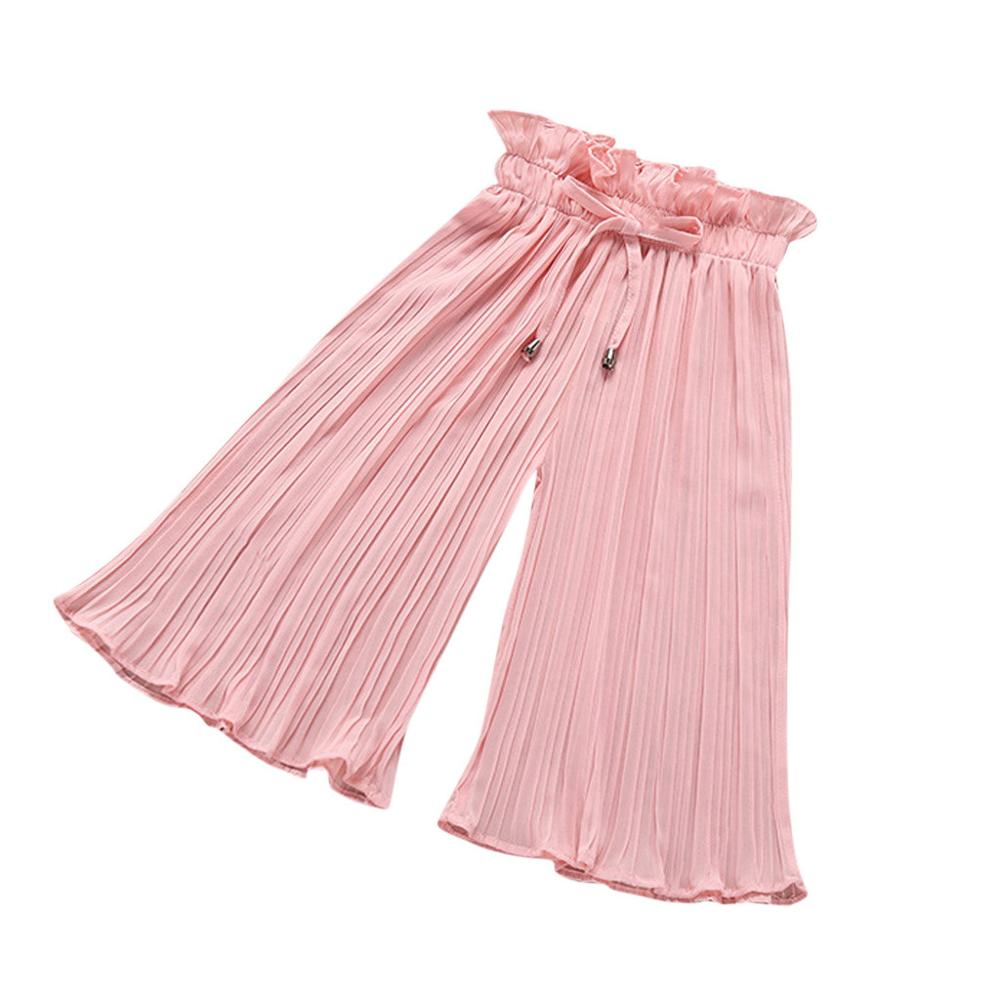 Kids clothes Solid Ruffle Anti-Mosquito Summer Toddler Kids Baby Girl Pleated Wide Leg Chiffon Casual Long Pants Trousers #2F: Pink / 12T