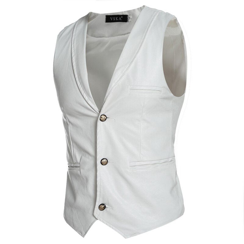 Gentleman lädervästar herr enkelknäppt herrväst 3 färger slim hombre casual cool läder gilet herr: Vit / M