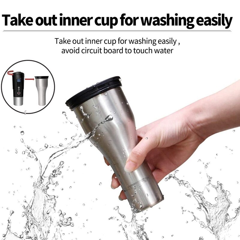 12V 410ML Digital Display Electric Water Vacuum Cup Thermostat Car Home Temperature Control Heating Mug Kettle 90°C