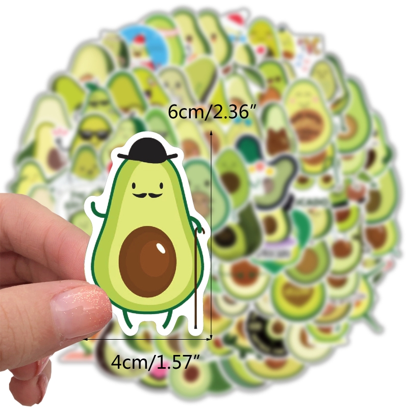 100pcs/Pack Avocado Stickers PVC Waterproof Cute Fruit Sticker for Laptop Phone Water Bottle Pad No Duplicates Kids