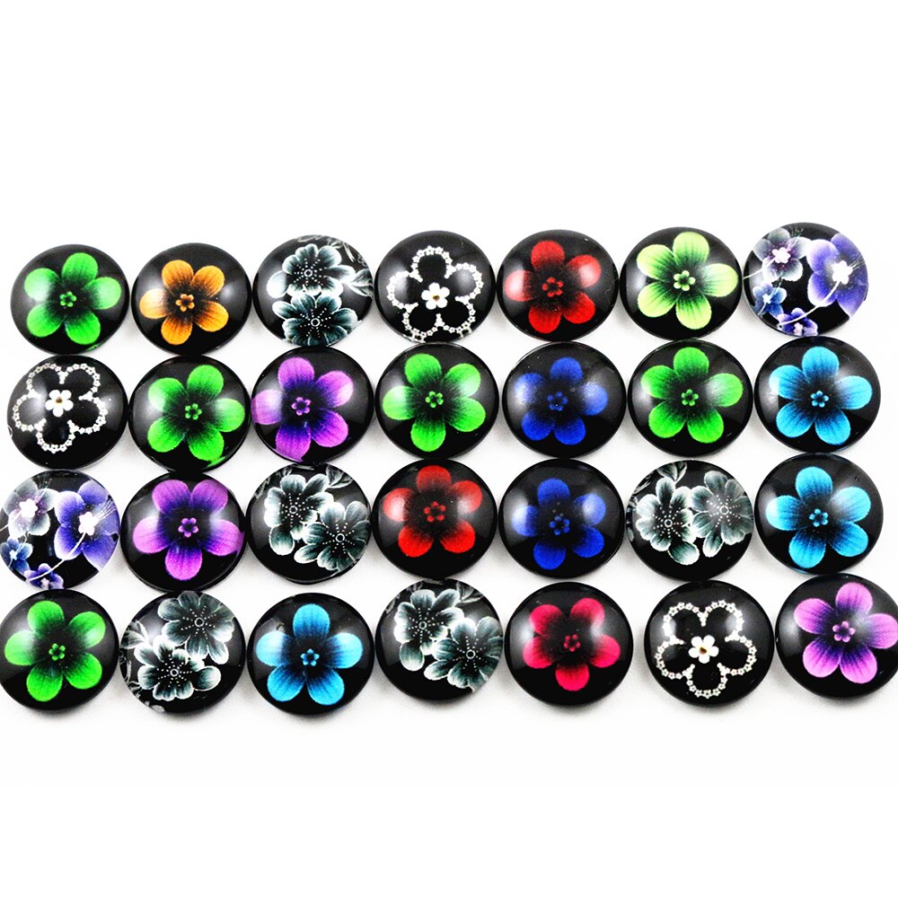 50pcs 12mm 14 style Mixed Flower Handmade Photo Glass Cabochons Pattern Domed Jewelry Accessories Supplies: D5-21