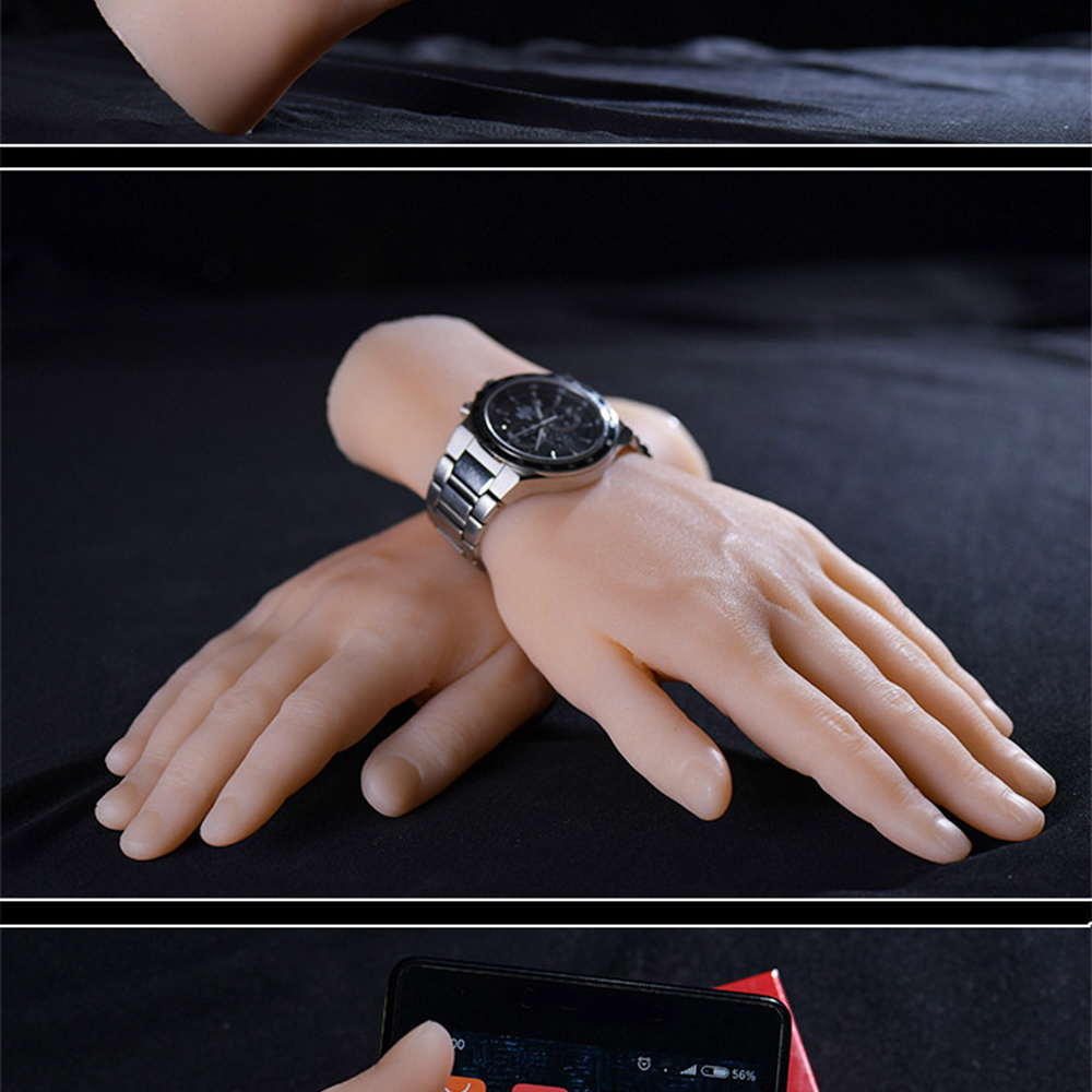 Anillo de exhibición de Maniquí de mano suave realista de silicona para hombres, reloj, joyería, arte de uñas, enseñanza de la piel, mano derecha, , 1pc