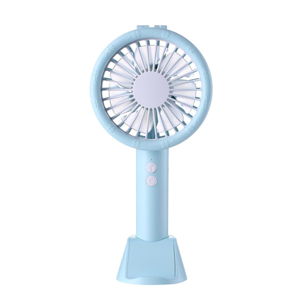 Mini Handheld Fan USB Rechargeable Handheld Desk Fan 3 Speed Adjustable Cooling Fan LED Ring Light with Phone Stand Base: BLUE