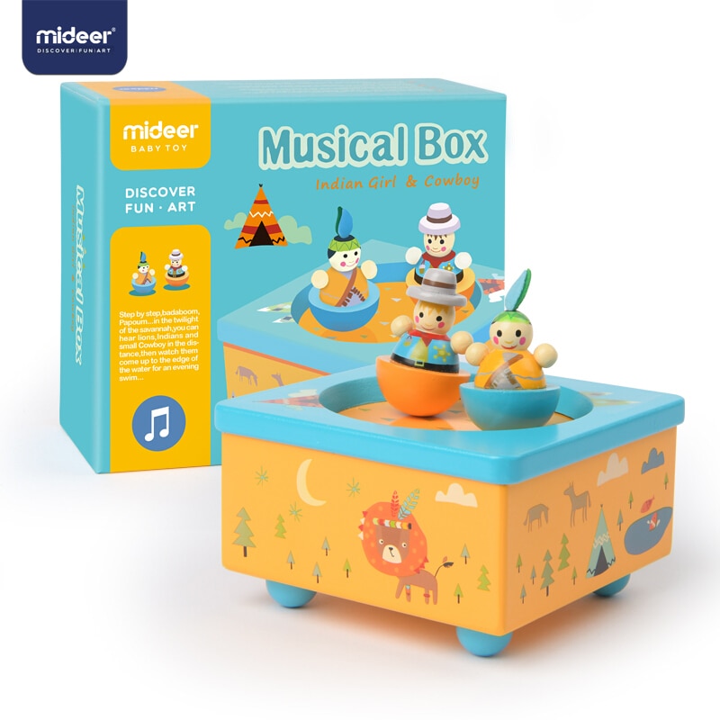 MiDeer Wooden 8-Tone Indian Music Box Children Dance and Rotate Music Box Winding Kids Musical Toy Birthday