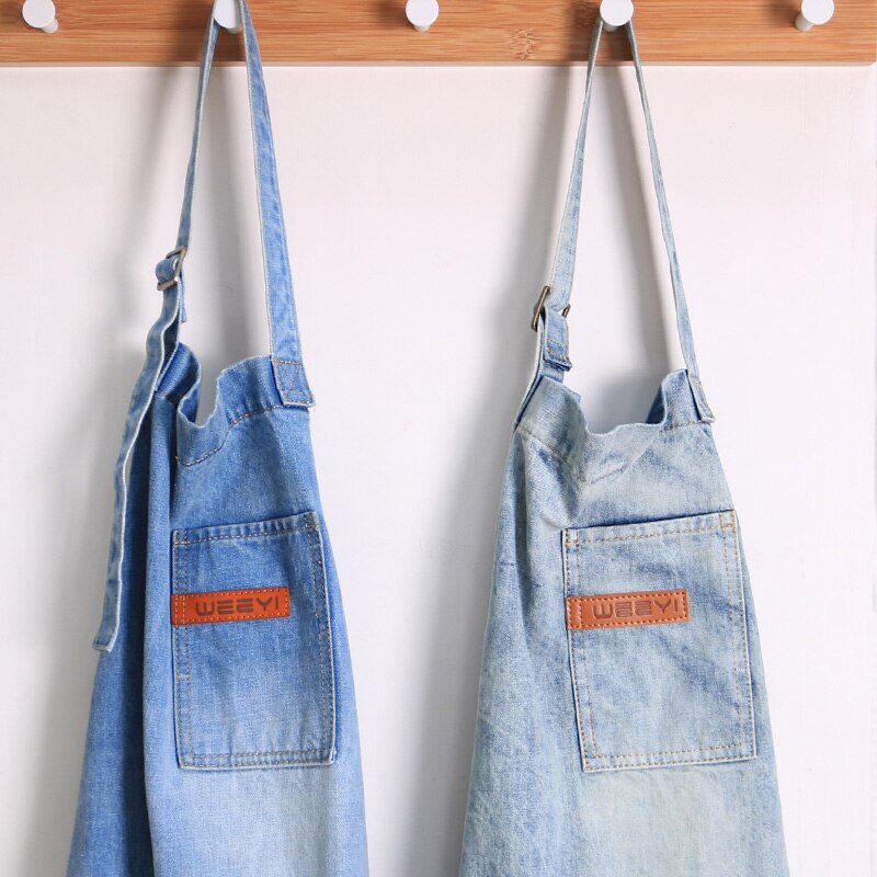 Weeyi vintage blå køkken denim forklæder til mænd kvinder unisex hjemmetøj arbejdstøj forklæde til madlavning kok barista bartender delantal