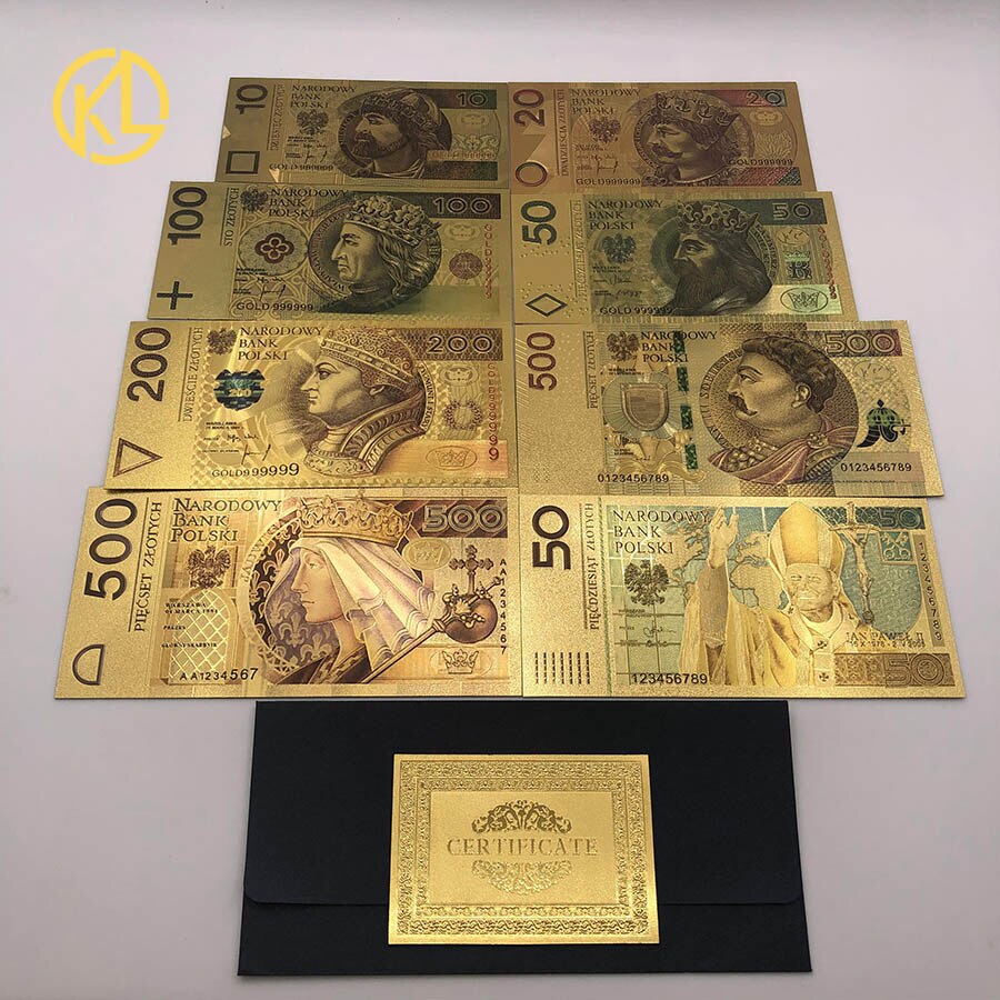 10Stck 50 PLN ZLOTY Polen Gold Farbe Banknote PAPST JOHANNES paul II Für sammlung 999 Gold für Souvenir sammlung: 8Stck