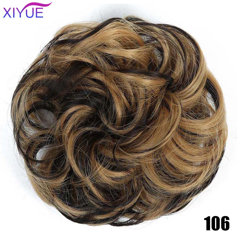 XIYUEMessy Scrunchies Donut Bun Synthetic Hair Chignon Straight Elastic Band Hair Extensions Heat Resistant Hairpieces For Women