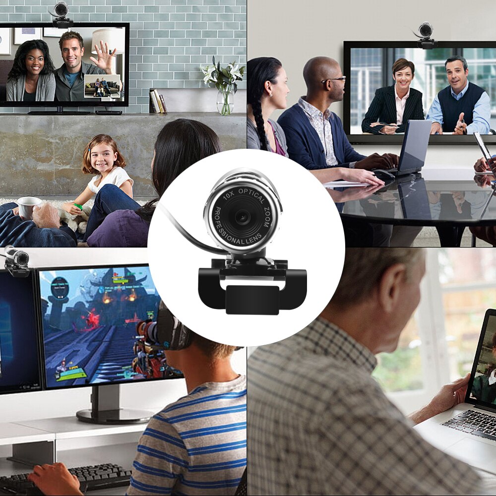 KEBIDU Web Camera Glass Lens Webcam USB 12 Megapixel High Definition Camera Web Camera 360 Degree MIC Clip-on For PC Computer